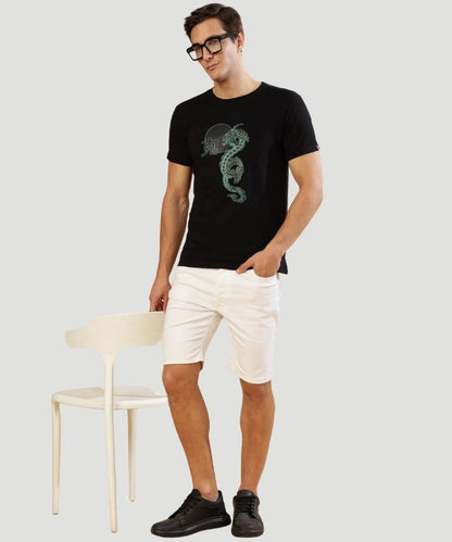 Men's Black Graphic Print Half Sleeves Regular Fit T-Shirt