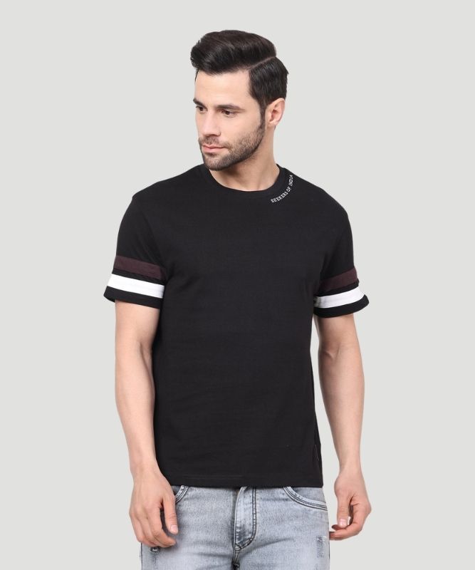 Men's Black Solid Half Sleeves Regular Fit T-Shirt